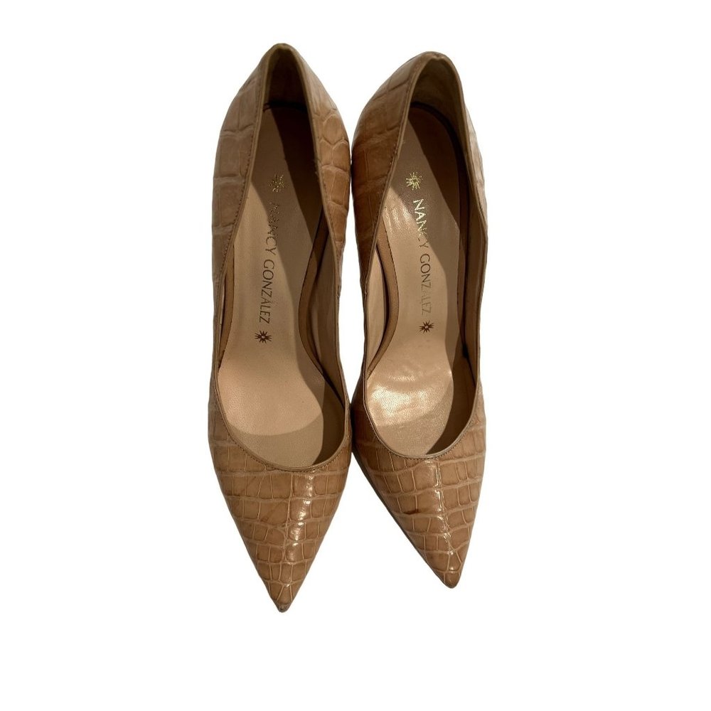 Nancy Gonzalez Holly Crocodile Point-Toe Pump in Tan